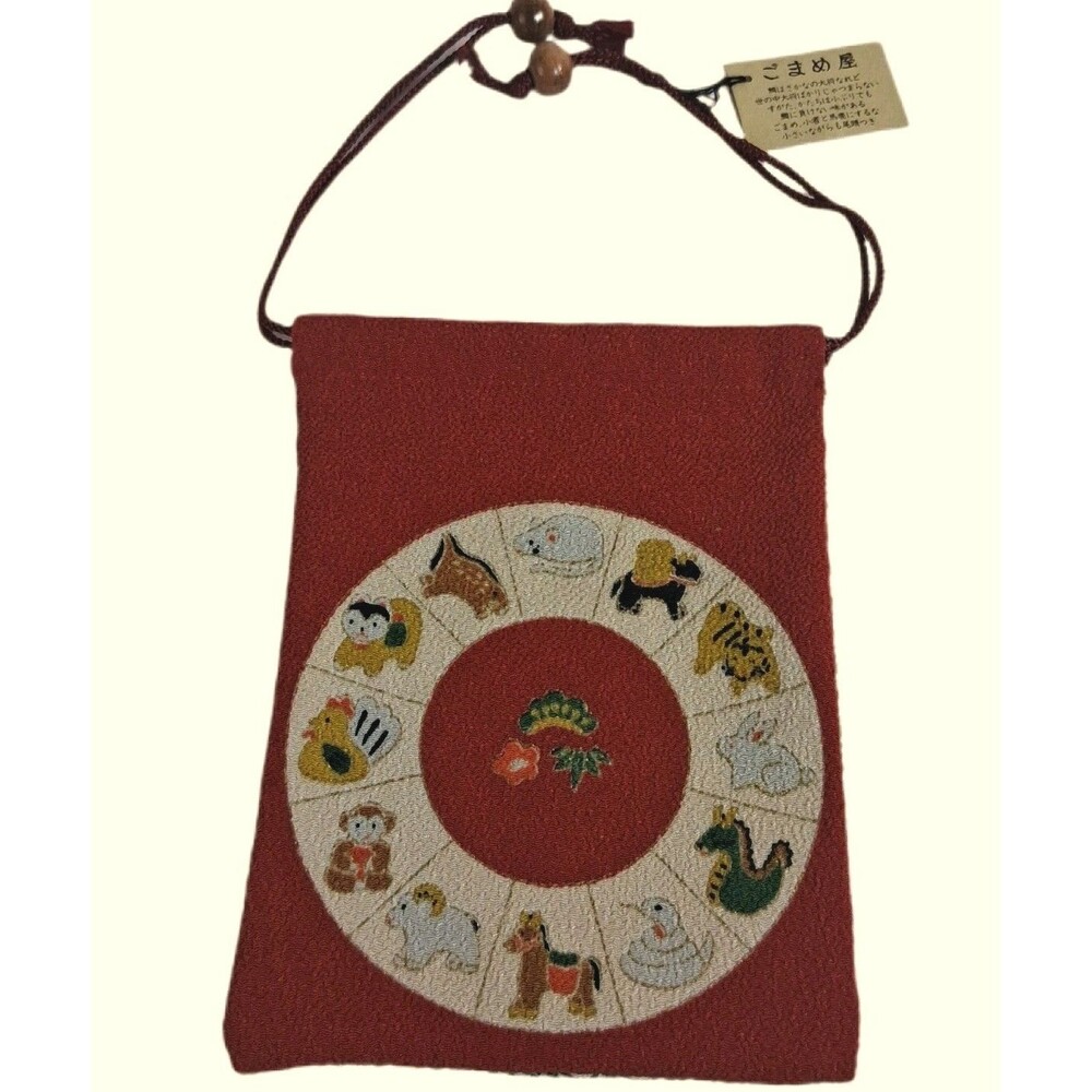 Zodiac Themed Kinchaku, Chirimen Crepe, Small,hand bag